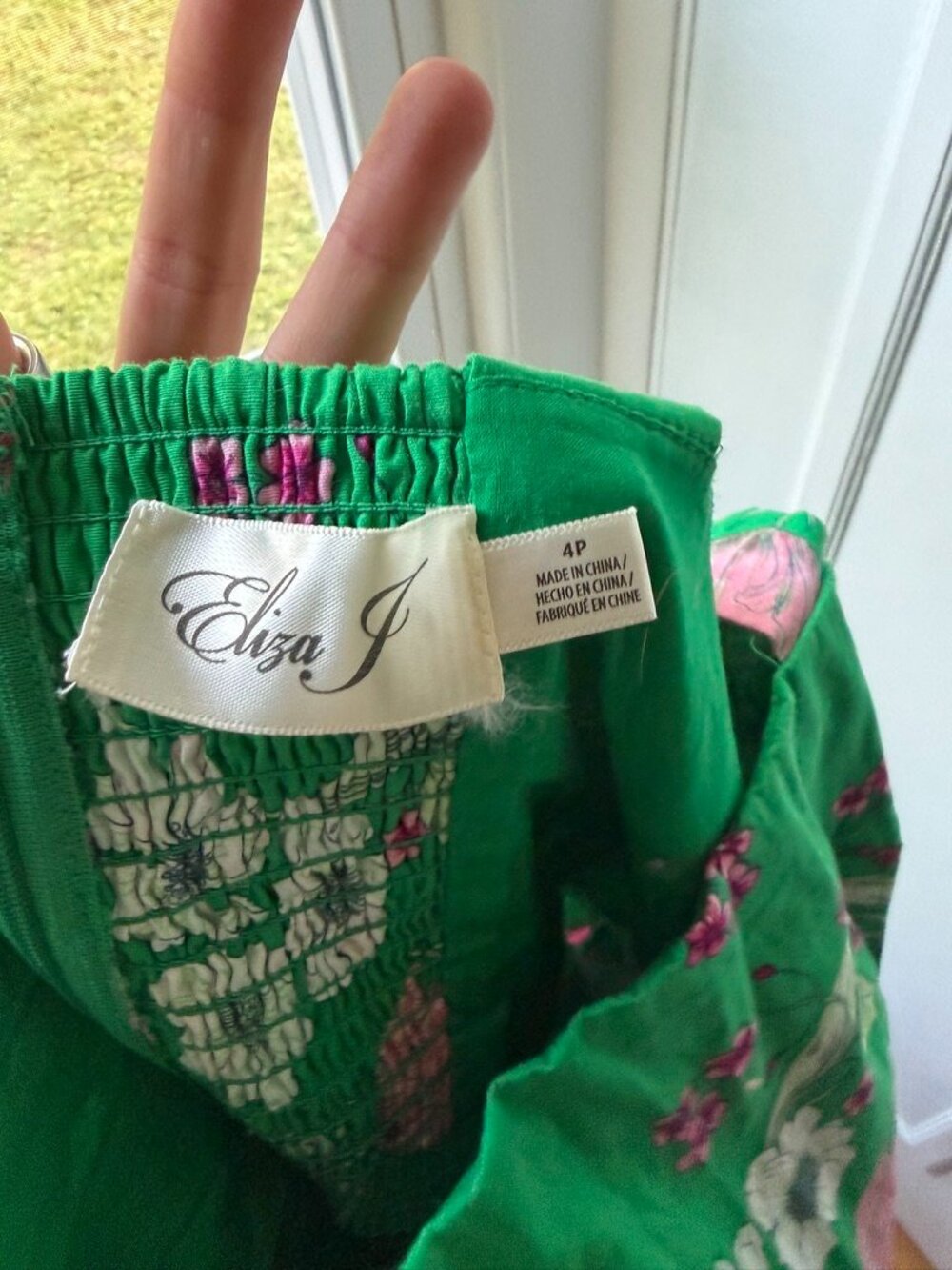 Eliza J Green Floral Tiered Smocked Midi Sundress Tank Strap Pocket 4P Petite - Picture 4 of 4